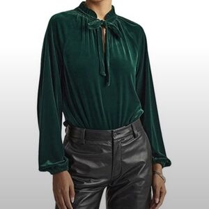 Lauren Ralph Lauren Plus Size Stretch Velvet Tie Neck Top